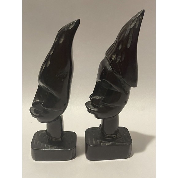 Set Of 2 Vintage Carved Wood Tribal Black Woman Head and Neck Bust Figurine 8”+ - Picture 6 of 11